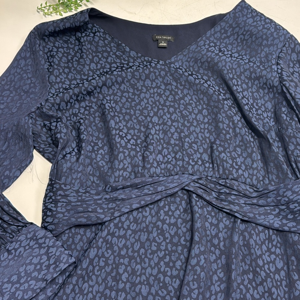 Ann Taylor Navy Blue Leopard Print Blouse